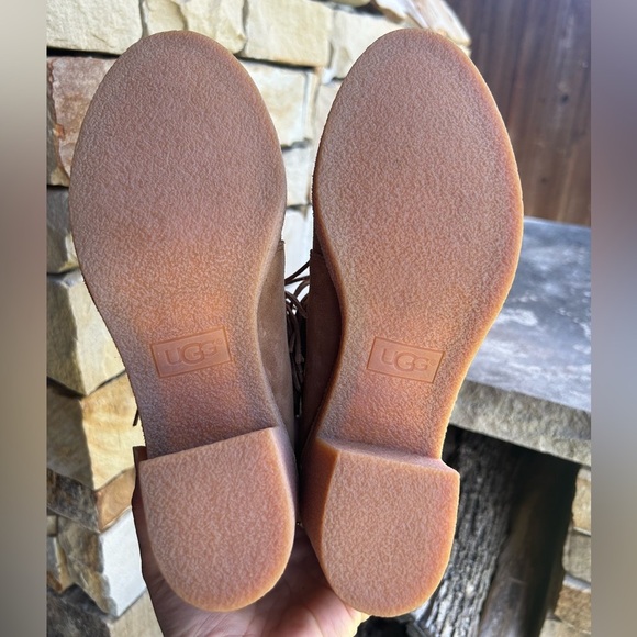 UGG Corin Chestnut leather suede ankle Boots with Fringe & back zip Sz-8. N - Picture 12 of 12